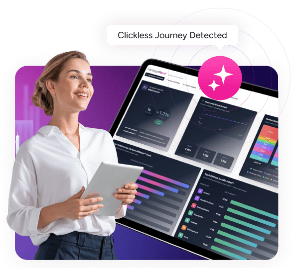 woman w tablet vp tablet w screenshot and ai text